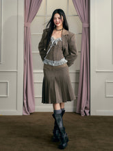 Brown Shawl Collar Jacket & Skirt Set